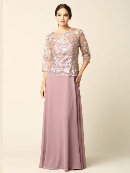 3377 - Mama 3/4 Sleeve Metallic Embroidered One Piece Dress - Image 5