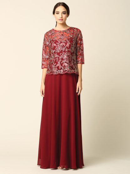 3377 - Mama 3/4 Sleeve Metallic Embroidered One Piece Dress - Image 8