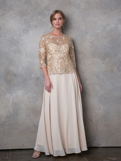 3377 - Mama 3/4 Sleeve Metallic Embroidered One Piece Dress