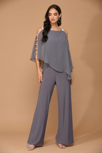 3381- Stretch Jersey Jumpsuit with Attached Chiffon Cape Overlay - Image 10