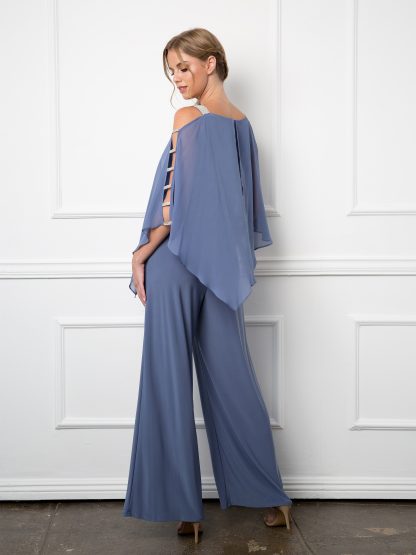 3381- Stretch Jersey Jumpsuit with Attached Chiffon Cape Overlay - Image 4