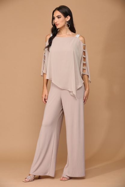 3381- Stretch Jersey Jumpsuit with Attached Chiffon Cape Overlay - Image 9