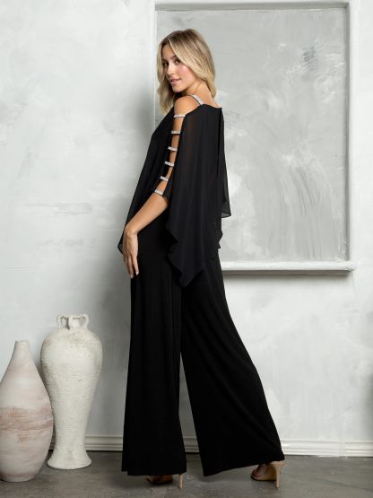 3381- Stretch Jersey Jumpsuit with Attached Chiffon Cape Overlay - Image 2