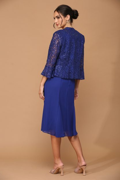 3385 - 2PC Knee Length Pebble Georgette A-Line Dress with Sequin Lace Jacket Set - Image 3