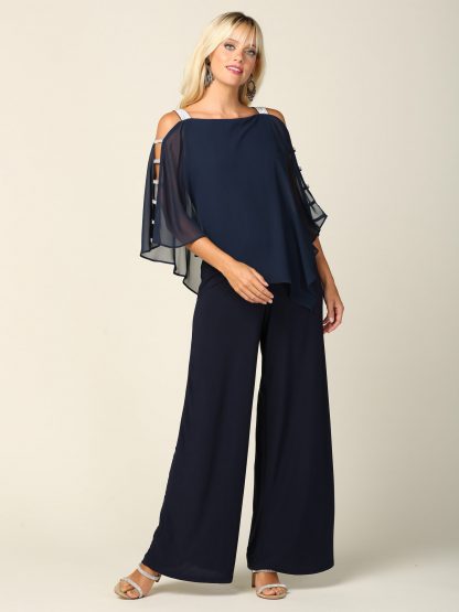 3381- Stretch Jersey Jumpsuit with Attached Chiffon Cape Overlay - Image 6