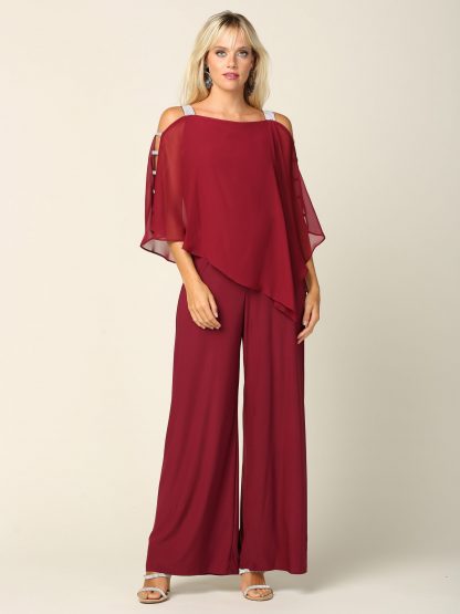 3381- Stretch Jersey Jumpsuit with Attached Chiffon Cape Overlay - Image 7