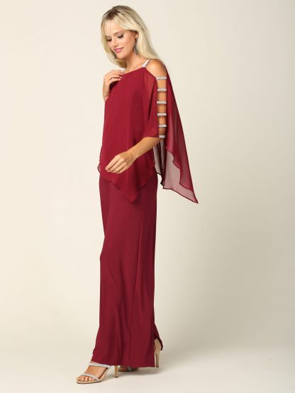 3381- Stretch Jersey Jumpsuit with Attached Chiffon Cape Overlay - Image 8