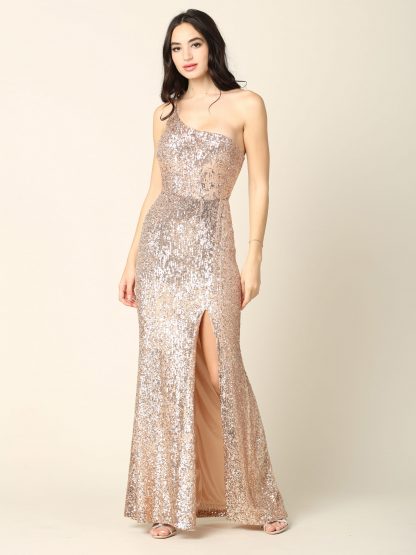 3376 - One Shoulder Sequin Gown with Slit FLASH SALE THROUGH THE END OF JUNE! $10 WHEN BUYING 10 OR MORE PIECES. - Image 16