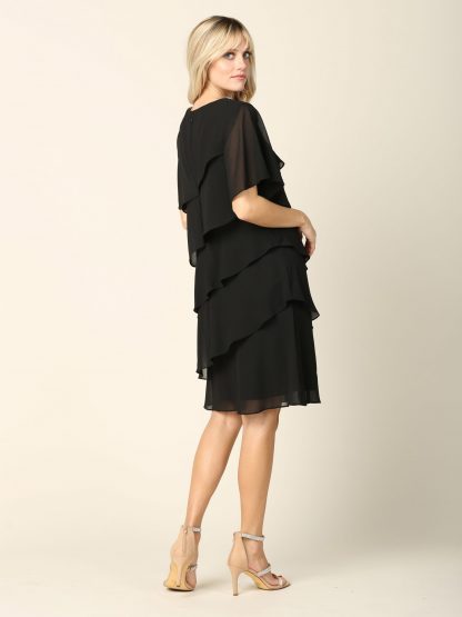 3361 - Knee Length Pebble Georgette Ruffled Layer Dress with Trim - Image 8