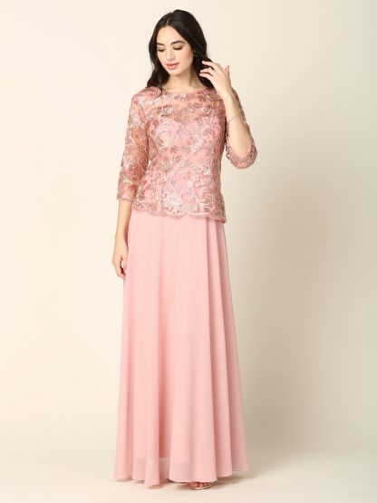 3377 - Mama 3/4 Sleeve Metallic Embroidered One Piece Dress - Image 9