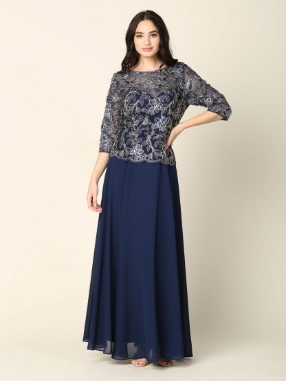 3377 - Mama 3/4 Sleeve Metallic Embroidered One Piece Dress - Image 4