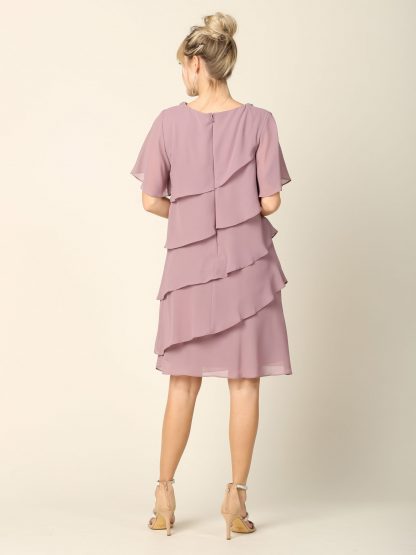 3361 - Knee Length Pebble Georgette Ruffled Layer Dress with Trim - Image 5
