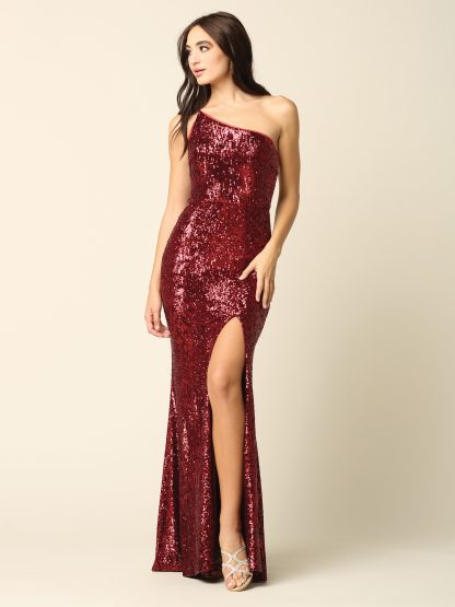 3376 - One Shoulder Sequin Gown with Slit FLASH SALE THROUGH THE END OF JUNE! $10 WHEN BUYING 10 OR MORE PIECES. - Image 18