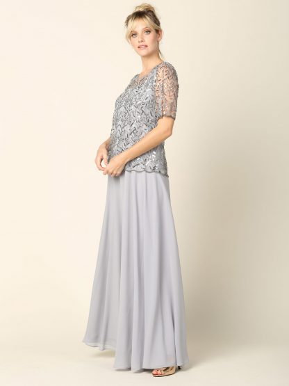 3389 - Detail Beaded 1/2 Sleeve Mama Chiffon Dress with Back Zipper - Image 5