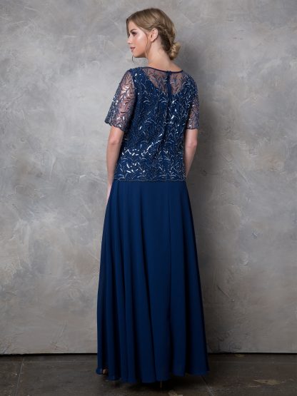 3389 - Detail Beaded 1/2 Sleeve Mama Chiffon Dress with Back Zipper - Image 4
