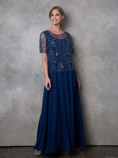 3389 - Detail Beaded 1/2 Sleeve Mama Chiffon Dress with Back Zipper - Image 2