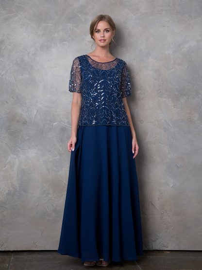 3389 - Detail Beaded 1/2 Sleeve Mama Chiffon Dress with Back Zipper - Image 3