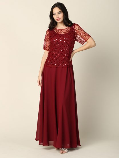 3389 - Detail Beaded 1/2 Sleeve Mama Chiffon Dress with Back Zipper - Image 13