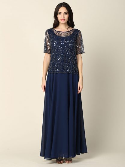 3389 - Detail Beaded 1/2 Sleeve Mama Chiffon Dress with Back Zipper - Image 11