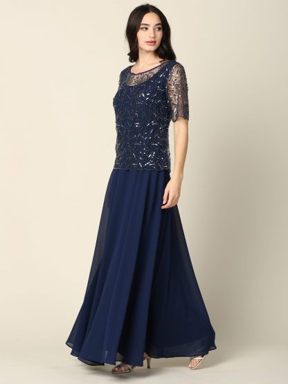 3389 - Detail Beaded 1/2 Sleeve Mama Chiffon Dress with Back Zipper - Image 12
