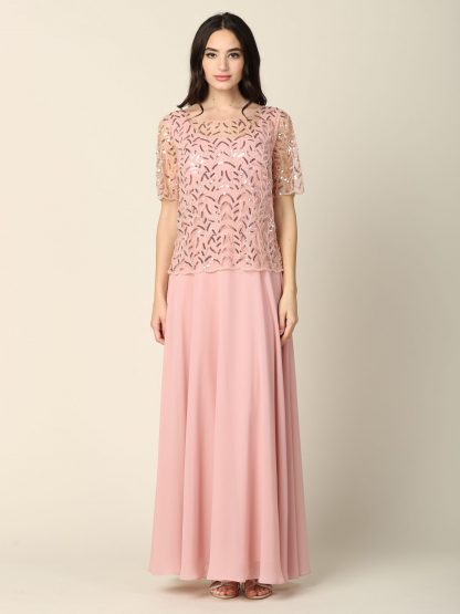 3389 - Detail Beaded 1/2 Sleeve Mama Chiffon Dress with Back Zipper - Image 9