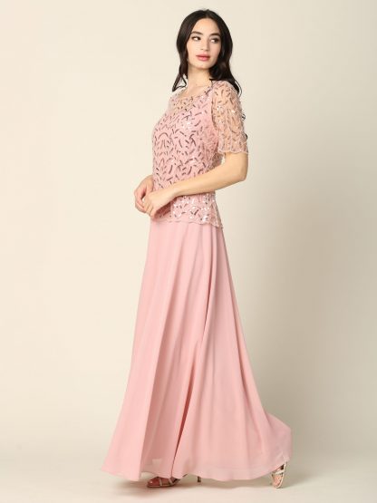 3389 - Detail Beaded 1/2 Sleeve Mama Chiffon Dress with Back Zipper - Image 8