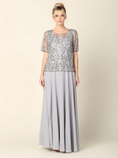 3389 - Detail Beaded 1/2 Sleeve Mama Chiffon Dress with Back Zipper - Image 6