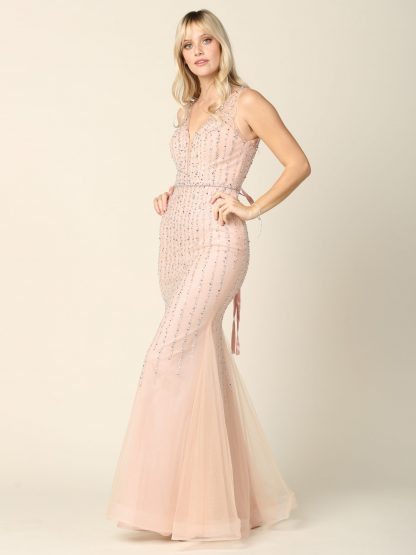 5231 - Fit And Flare Tulle Gown With Stone Embellishment And Corset Back Tie - Image 5