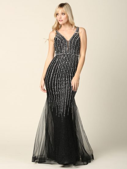 5231 - Fit And Flare Tulle Gown With Stone Embellishment And Corset Back Tie - Image 7