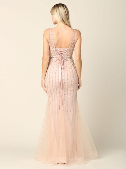 5231 - Fit And Flare Tulle Gown With Stone Embellishment And Corset Back Tie - Image 6