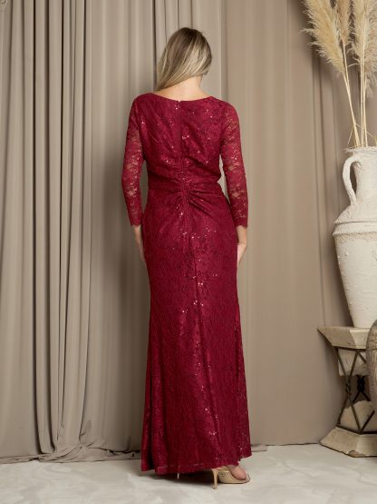 3397 - SHEATH 3/4 SLEEVE LACE DRESS WITH RUCHING DETAILS - Image 2