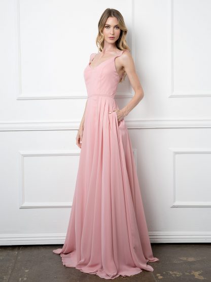 3405 - RUFFLE SLEEVE CHIFFON GOWN W FRONT SLIT - Image 3