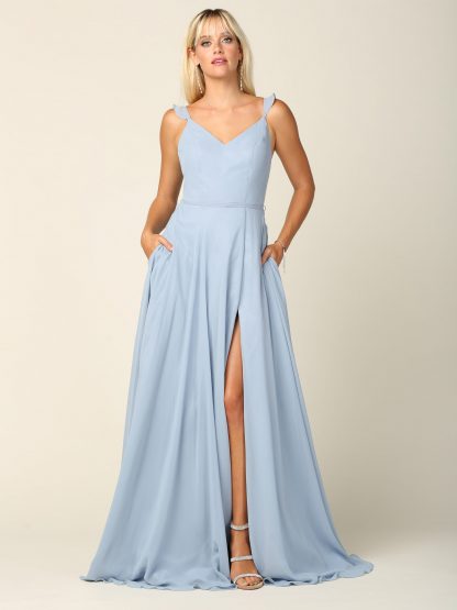 3405 - RUFFLE SLEEVE CHIFFON GOWN W FRONT SLIT - Image 7