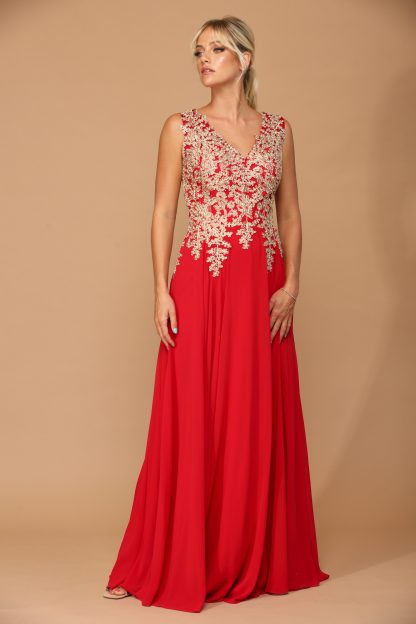 5233 - V-Neck M.O.B Sleeveless Chiffon Gown W/ Metallic Embroidery - Image 7