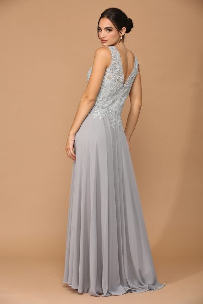 5233 - V-Neck M.O.B Sleeveless Chiffon Gown W/ Metallic Embroidery - Image 6