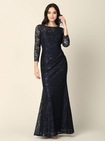 3397 - SHEATH 3/4 SLEEVE LACE DRESS WITH RUCHING DETAILS - Image 10