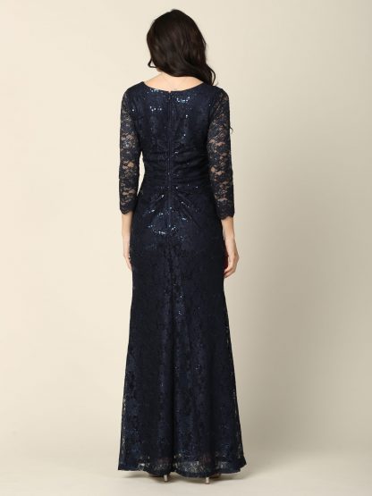 3397 - SHEATH 3/4 SLEEVE LACE DRESS WITH RUCHING DETAILS - Image 11