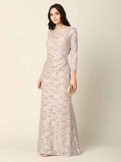 3397 - SHEATH 3/4 SLEEVE LACE DRESS WITH RUCHING DETAILS - Image 12