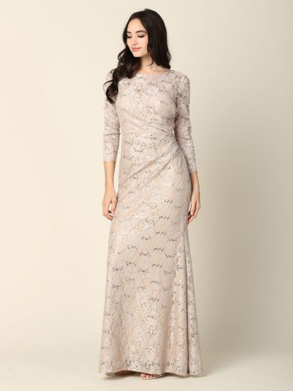 3397 - SHEATH 3/4 SLEEVE LACE DRESS WITH RUCHING DETAILS - Image 13