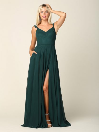 3405 - RUFFLE SLEEVE CHIFFON GOWN W FRONT SLIT - Image 4