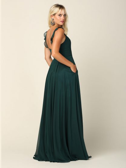 3405 - RUFFLE SLEEVE CHIFFON GOWN W FRONT SLIT - Image 6