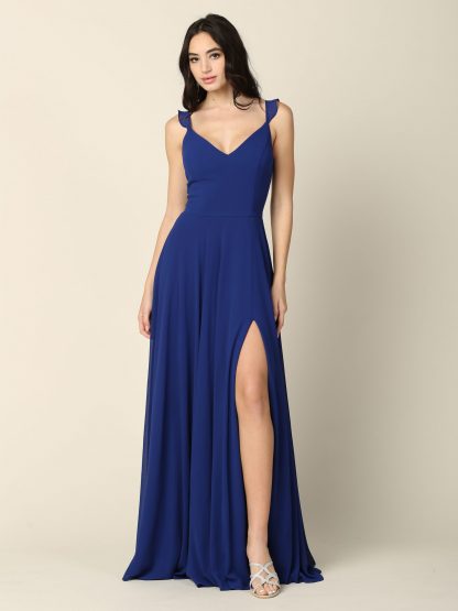 3405 - RUFFLE SLEEVE CHIFFON GOWN W FRONT SLIT - Image 19