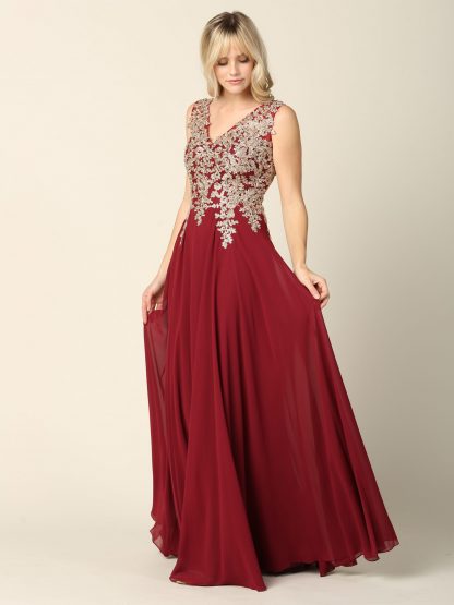 5233 - V-Neck M.O.B Sleeveless Chiffon Gown W/ Metallic Embroidery - Image 10