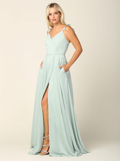 3405 - RUFFLE SLEEVE CHIFFON GOWN W FRONT SLIT - Image 9