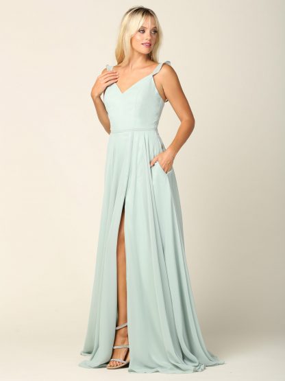 3405 - RUFFLE SLEEVE CHIFFON GOWN W FRONT SLIT - Image 10