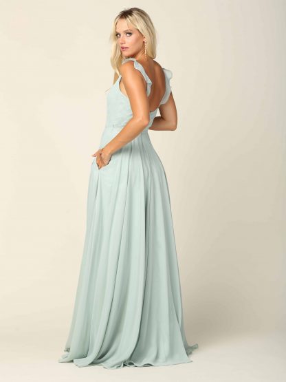 3405 - RUFFLE SLEEVE CHIFFON GOWN W FRONT SLIT - Image 11