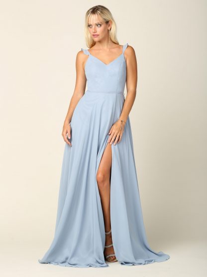 3405 - RUFFLE SLEEVE CHIFFON GOWN W FRONT SLIT - Image 8