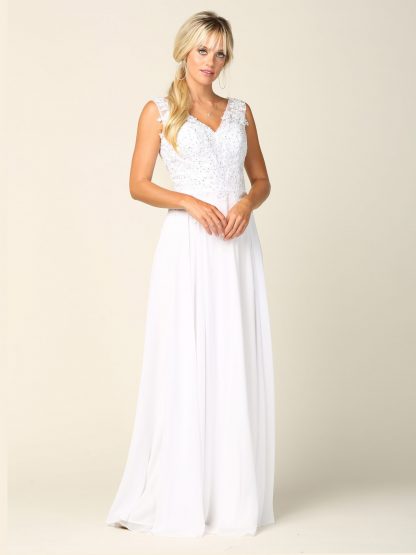 5233 - V-Neck M.O.B Sleeveless Chiffon Gown W/ Metallic Embroidery - Image 12