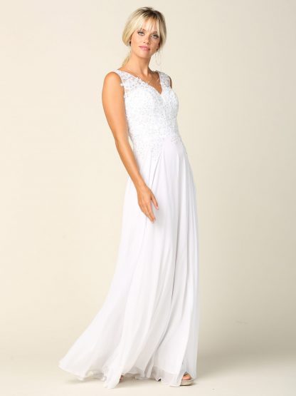 5233 - V-Neck M.O.B Sleeveless Chiffon Gown W/ Metallic Embroidery - Image 11