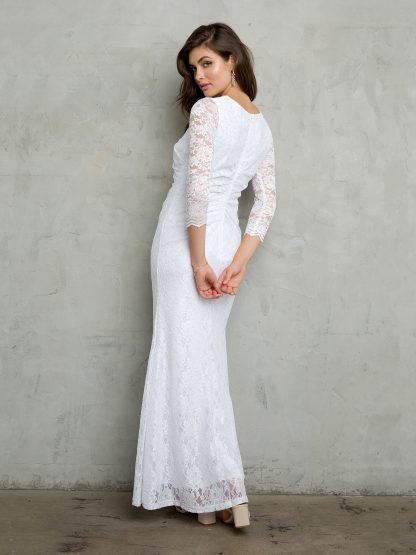 3397 - SHEATH 3/4 SLEEVE LACE DRESS WITH RUCHING DETAILS - Image 4